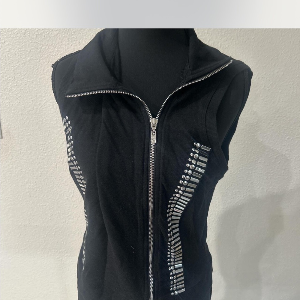 bebe Black Sleeveless Jacket with Silver Accents